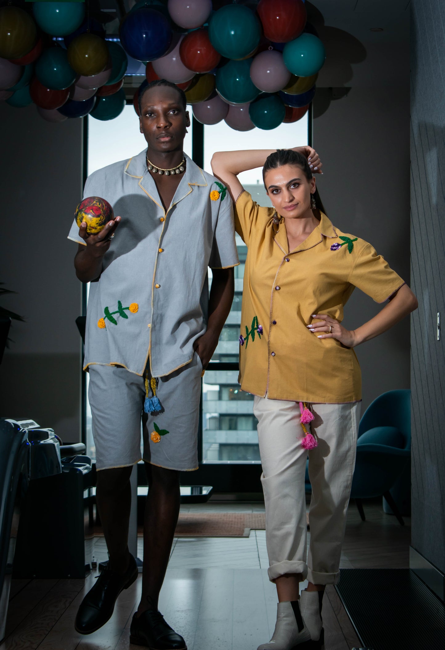 "Phool Pattiyan" Mustard Rose Embroidered Shirt