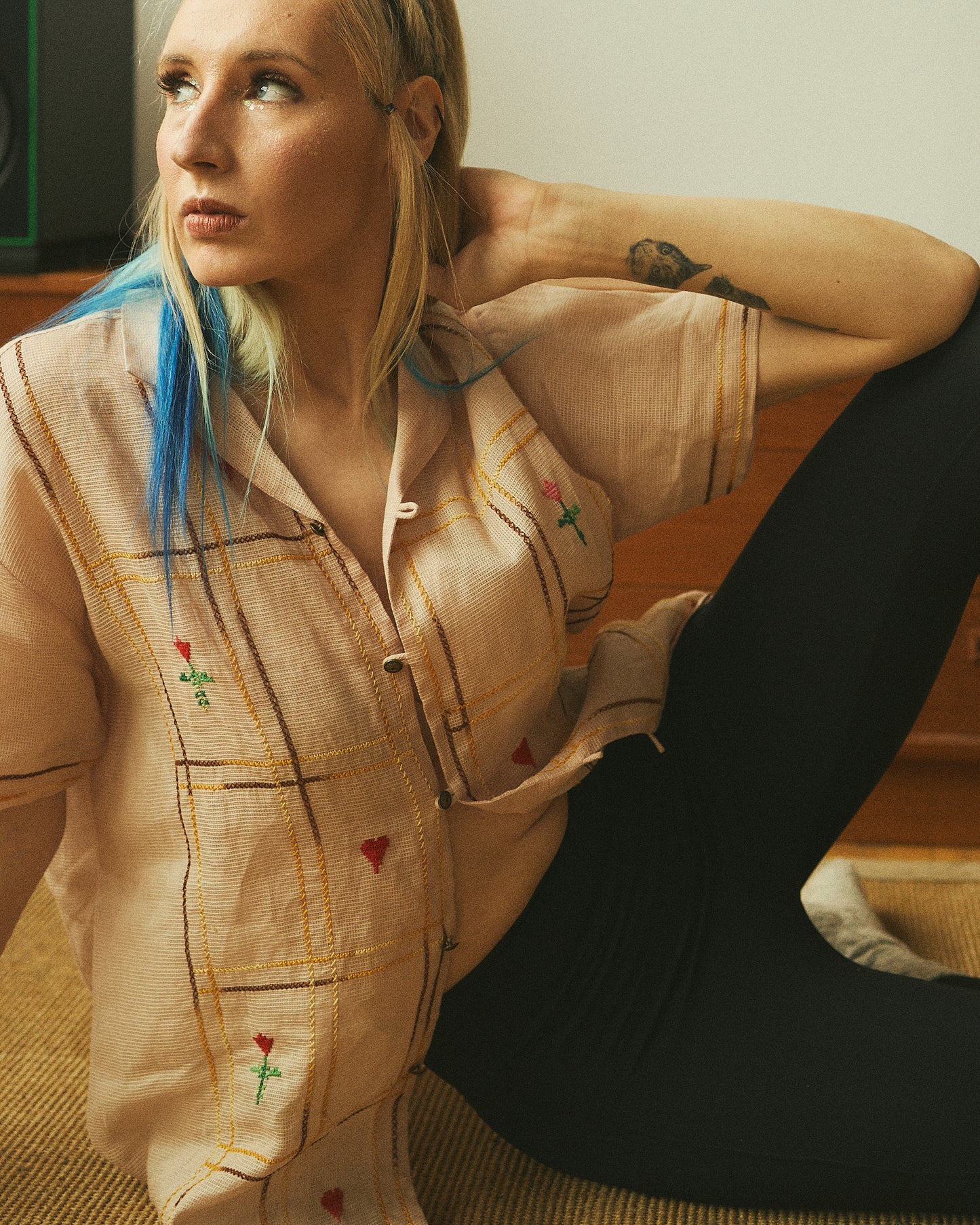 "Love Letter on Beige" Heart Embroidery Shirt