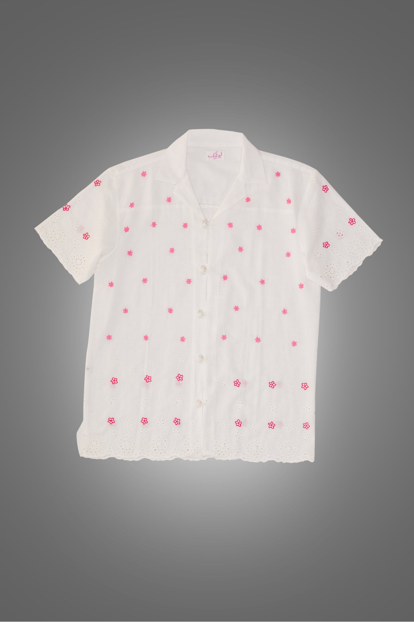 "Jungli Phool on Lace" Embroidered Flower Shirt