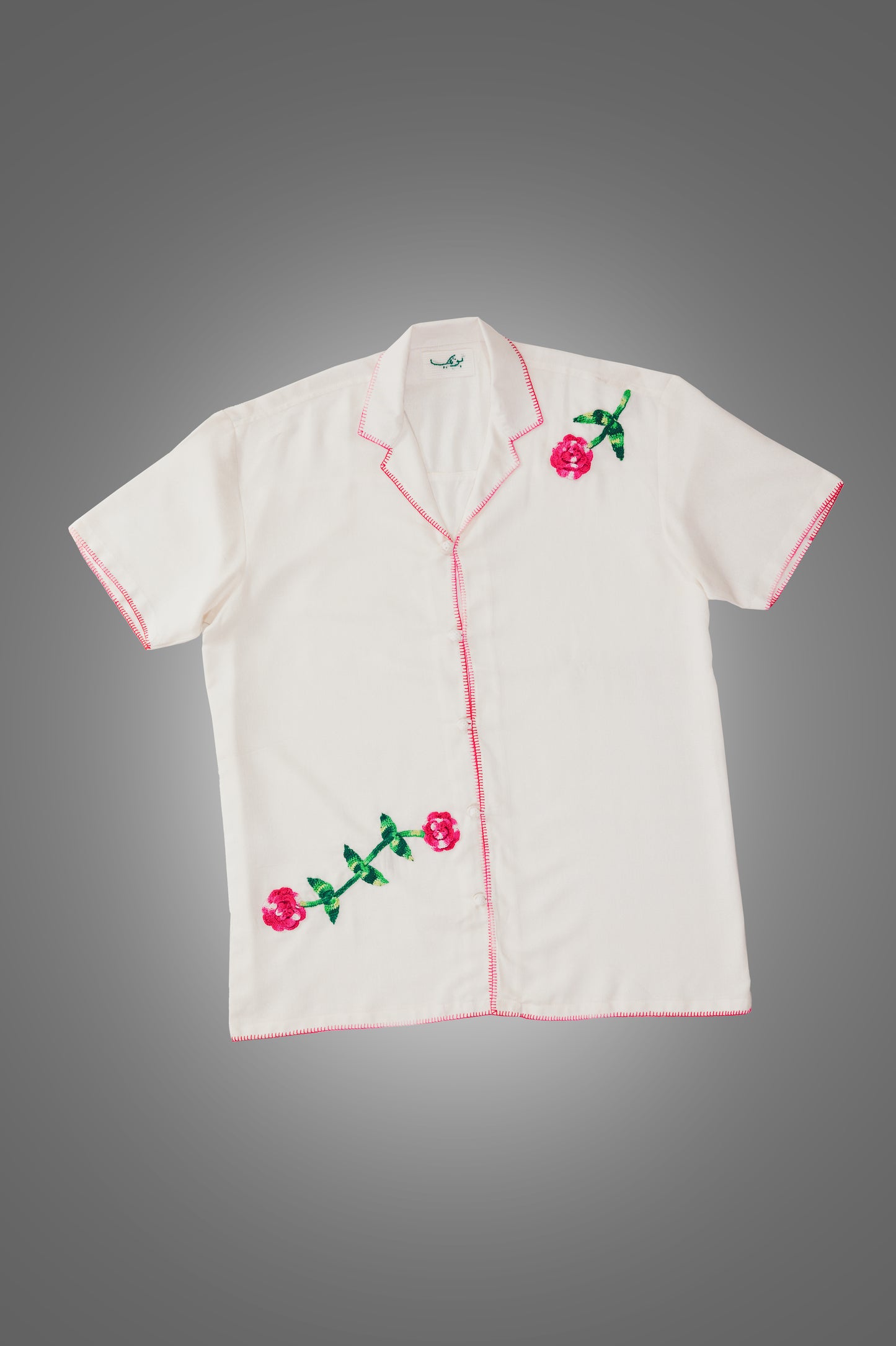 "Phool Pattiyan" White Rose Embroidered Shirt