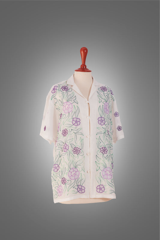 "Jungle Mein Bahaar" White Floral Embroidered Shirt