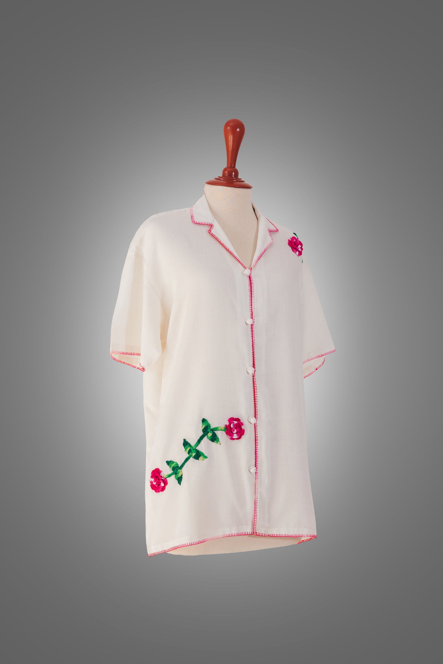 "Phool Pattiyan" White Rose Embroidered Shirt