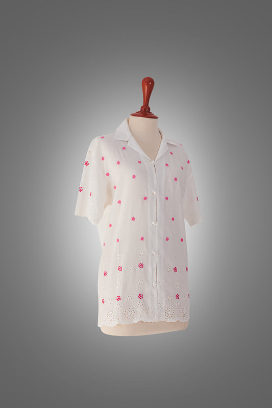 "Jungli Phool on Lace" Embroidered Flower Shirt