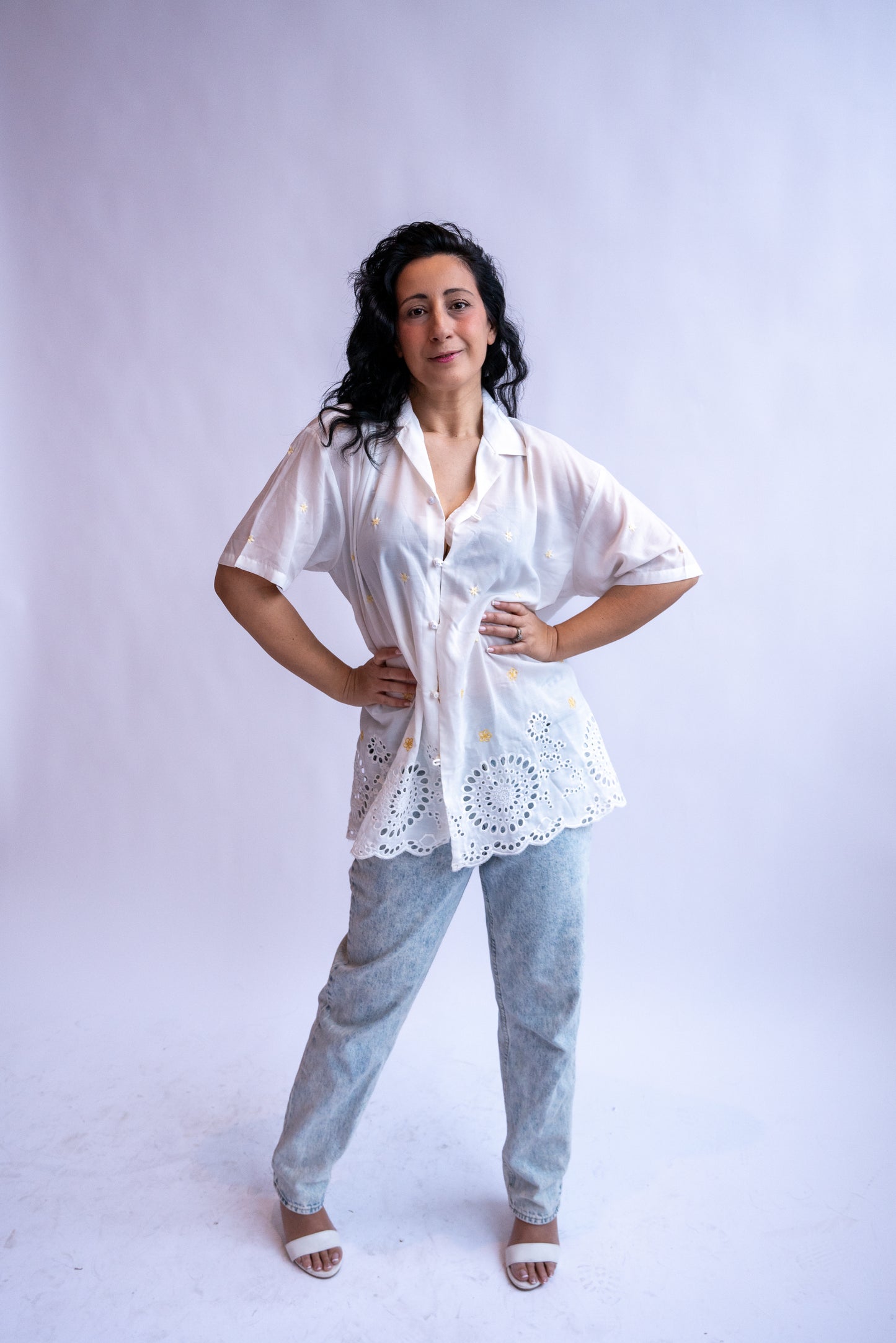 "Jungli Phool on Lace" Embroidered Flower Shirt