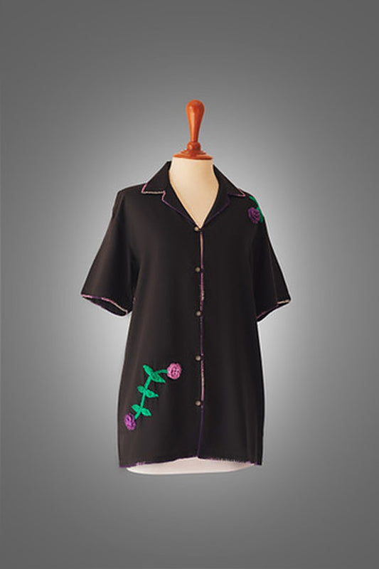 "Phool Pattiyan" Black Embroidered Shirt on mannequin