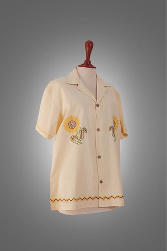 "Suraj Mukhi" Embroidered Floral Shirt on mannequin